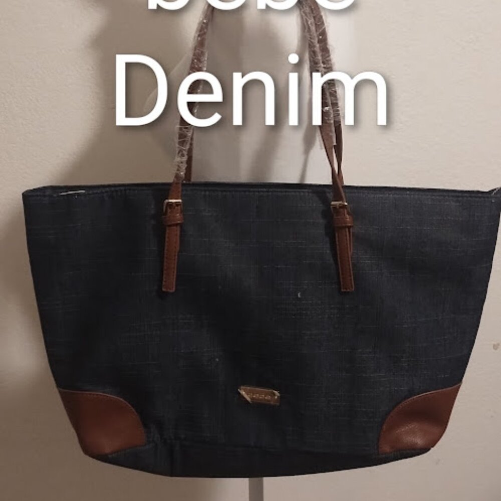 NWT Bebe denim tote Large shoulder bag oversized purse blue jean retails
